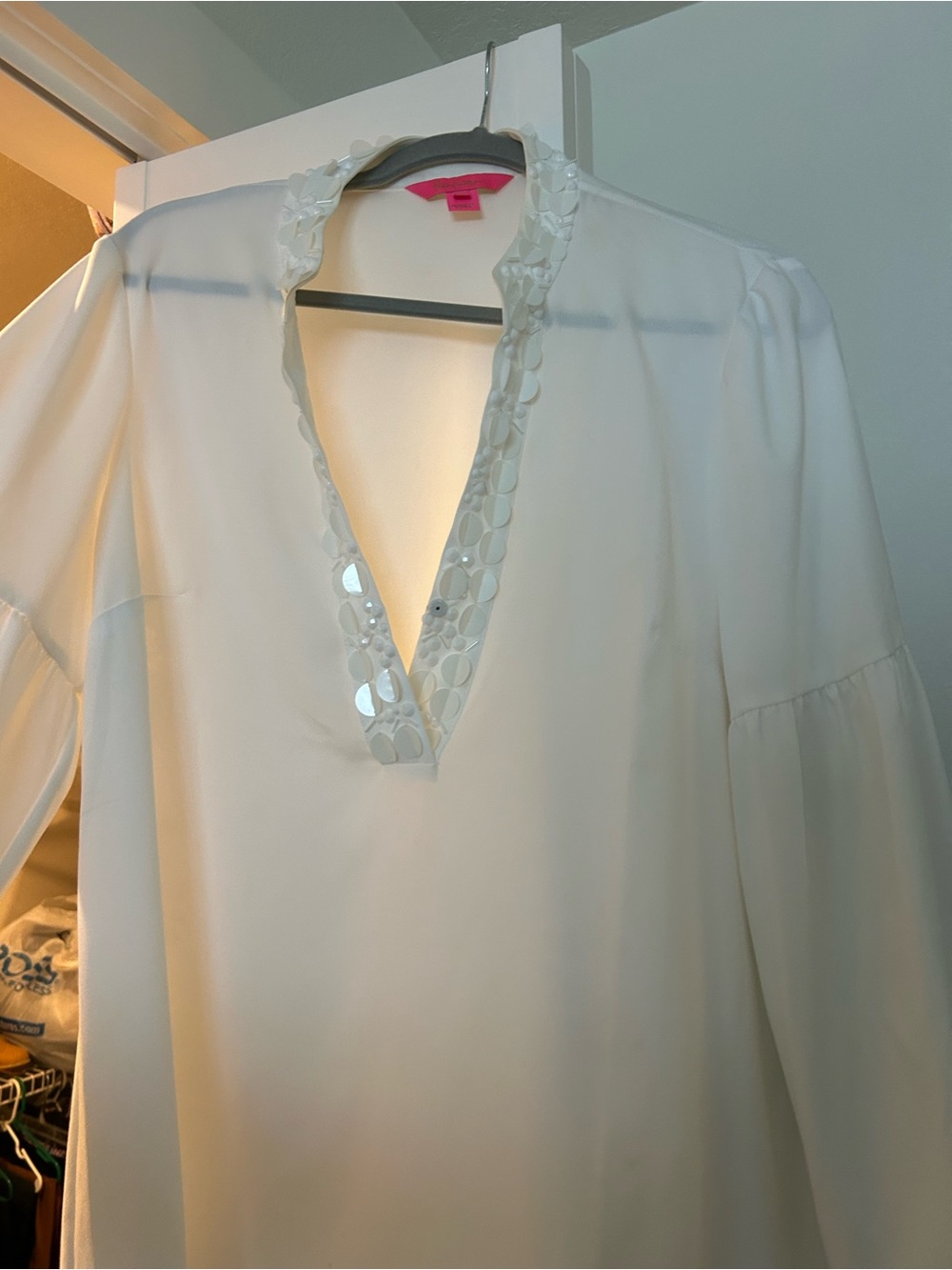 Lilly Pulitzer White V-Neck Sequin Trim Blouse